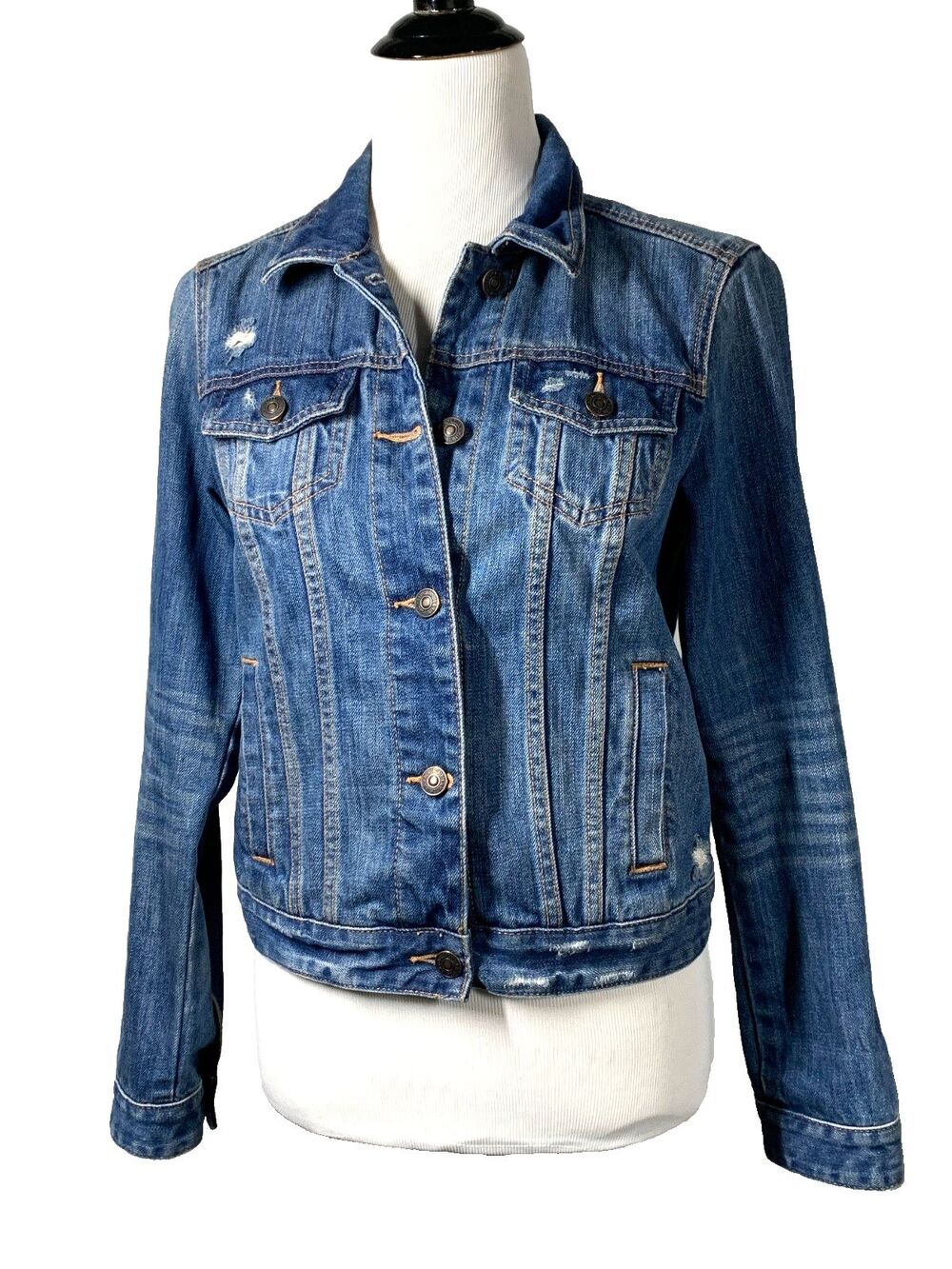 Vtg Abercrombie and Fitch Distressed Denim Trucker Jacket M Y2K Grunge Indie